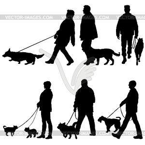 Set silhouette of people and dog - vector image