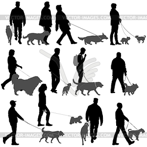 Set silhouette of people and dog - vector clipart