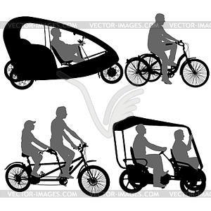 Set silhouette of two athletes on tandem bicycle - vector EPS clipart