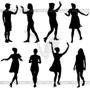 Silhouette Group of People Standing - white & black vector clipart