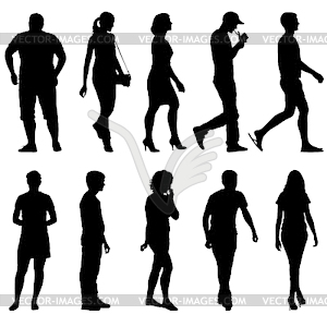 Silhouette Group of People Standing - vector image