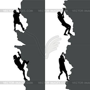 Black set silhouette rock climber - vector image