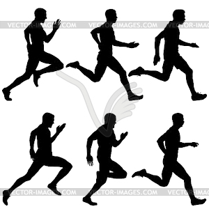 Set of silhouettes. Runners on sprint, men - vector clip art