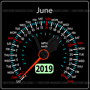 2019 год календарь спидометр автомобиль июнь - клипарт Royalty-Free