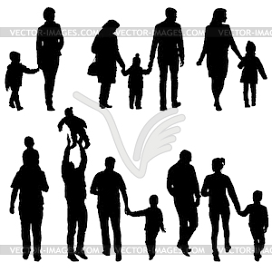 Set silhouette of happy family - vector image