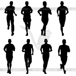 Set of silhouettes. Runners on sprint, man - vector image