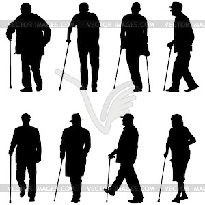 Set silhouette of disabled people - vector image