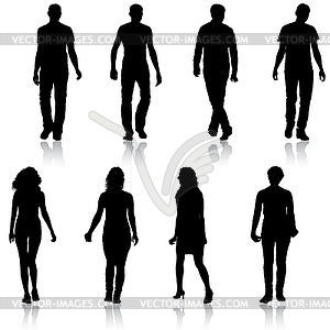 Силуэт Группа людей, стоящих - векторизованное изображение