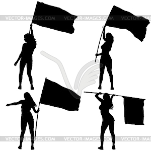 Set silhouettes of woman with flags - vector clip art