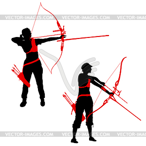 Set silhouette attractive female archer bending - vector clipart