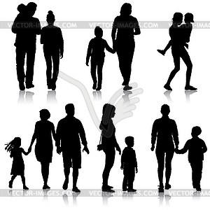 Установите силуэт счастливой семьи - векторный графический клипарт
