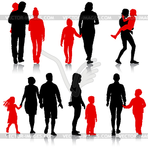 Set silhouette of happy family - vector clip art