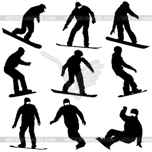 Set black silhouettes snowboarders - vector clipart / vector image