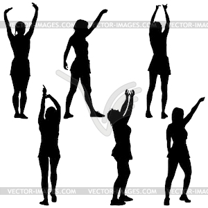 Black set silhouettes woman with arm raised - vector clip art