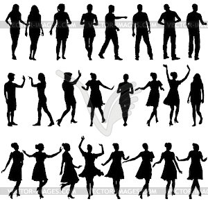 Set beautiful fashion girl and men silhouette - vector clipart