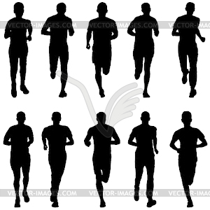 Set of silhouettes. Runners on sprint, men - vector clip art