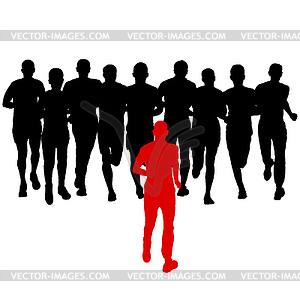 Set of silhouettes. Runners on sprint, men - vector clipart