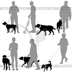 Set silhouette of people and dog - vector image