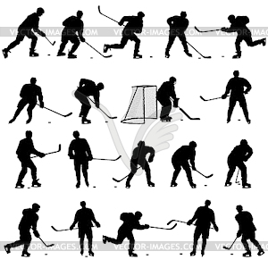 Set of silhouettes of hockey player - stock vector clipart