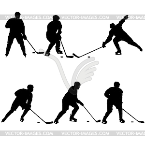 Set of silhouettes of hockey player - vector clip art