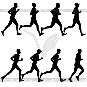 Set of silhouettes. Runners on sprint, men - vector image