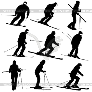Set mountain skier speeding down slope sport - vector clipart