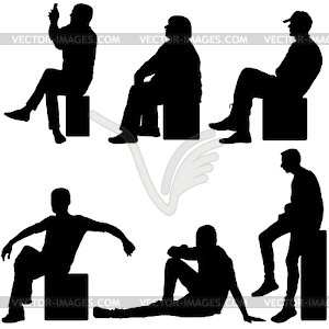 Set ilhouette girl sitting on chair white background - vector clipart