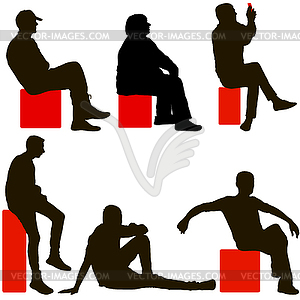 Set ilhouette girl sitting on chair white background - vector image