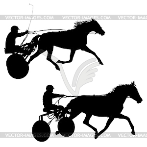 Set black silhouette of horse and jockey - vector image