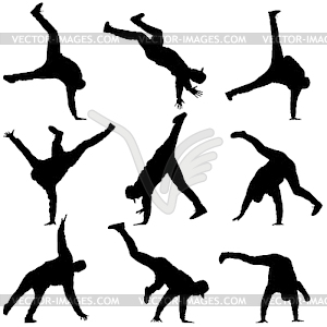 Black set Silhouettes breakdancer - vector clipart