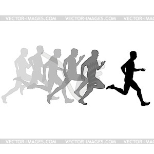 Набор силуэтов бегунов спринт мужчин - векторная иллюстрация