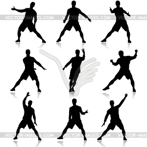 Black set silhouettes man with arm raised - royalty-free vector clipart