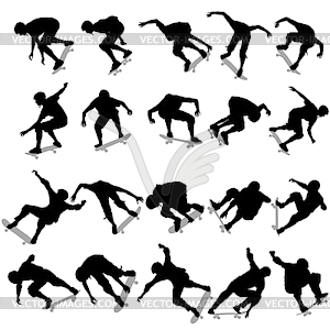 Set ilhouettes skateboarder performs jumping - vector image