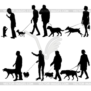 Set silhouette of people and dog - vector clip art