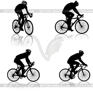 Set silhouette of cyclist male - vector clip art