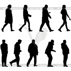 Set Black silhouette man and woman standing, people - vector image