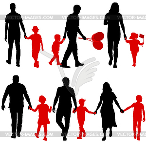 Set silhouette of happy family - vector image