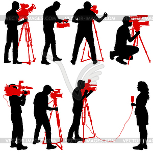 Set cameraman with video camera. Silhouettes - vector image