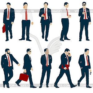 Установите силуэт бизнесмена в костюме с галстуком - цветной векторный клипарт
