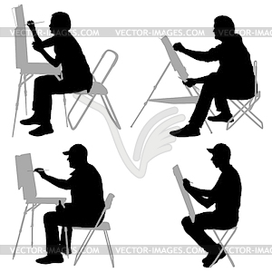 Set silhouette, artist at work - vector image