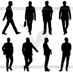 Black silhouette group of people standing in variou - vector clip art