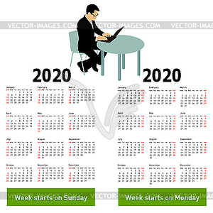 Stylish calendar with silhouette man sitting - vector image