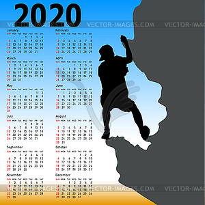 Stylish calendar with silhouette rock climber on - vector clipart