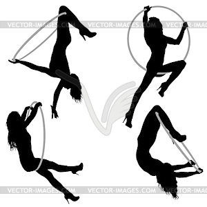 Set silhouette woman doing some acrobatic elements - vector clip art