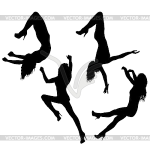 Set silhouette woman doing some acrobatic elements - vector clipart / vector image
