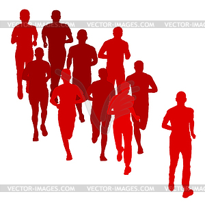 Set of silhouettes. Runners on sprint, men - vector image