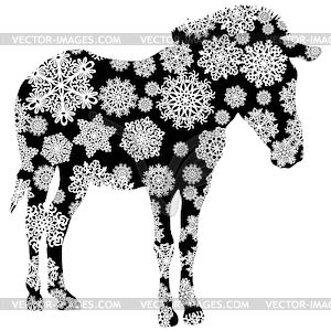 Рождественская открытка зебра в снежинках - векторный клипарт / векторное изображение