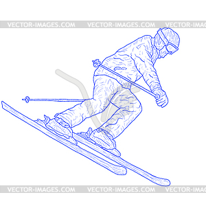 Mountain slalom skier silhouette sketch - vector clip art