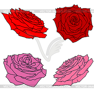 Красивый набор эскиз розового цветка - векторный эскиз