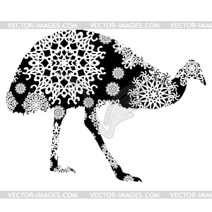 Christmas card ostrich in snowflakes - vector EPS clipart